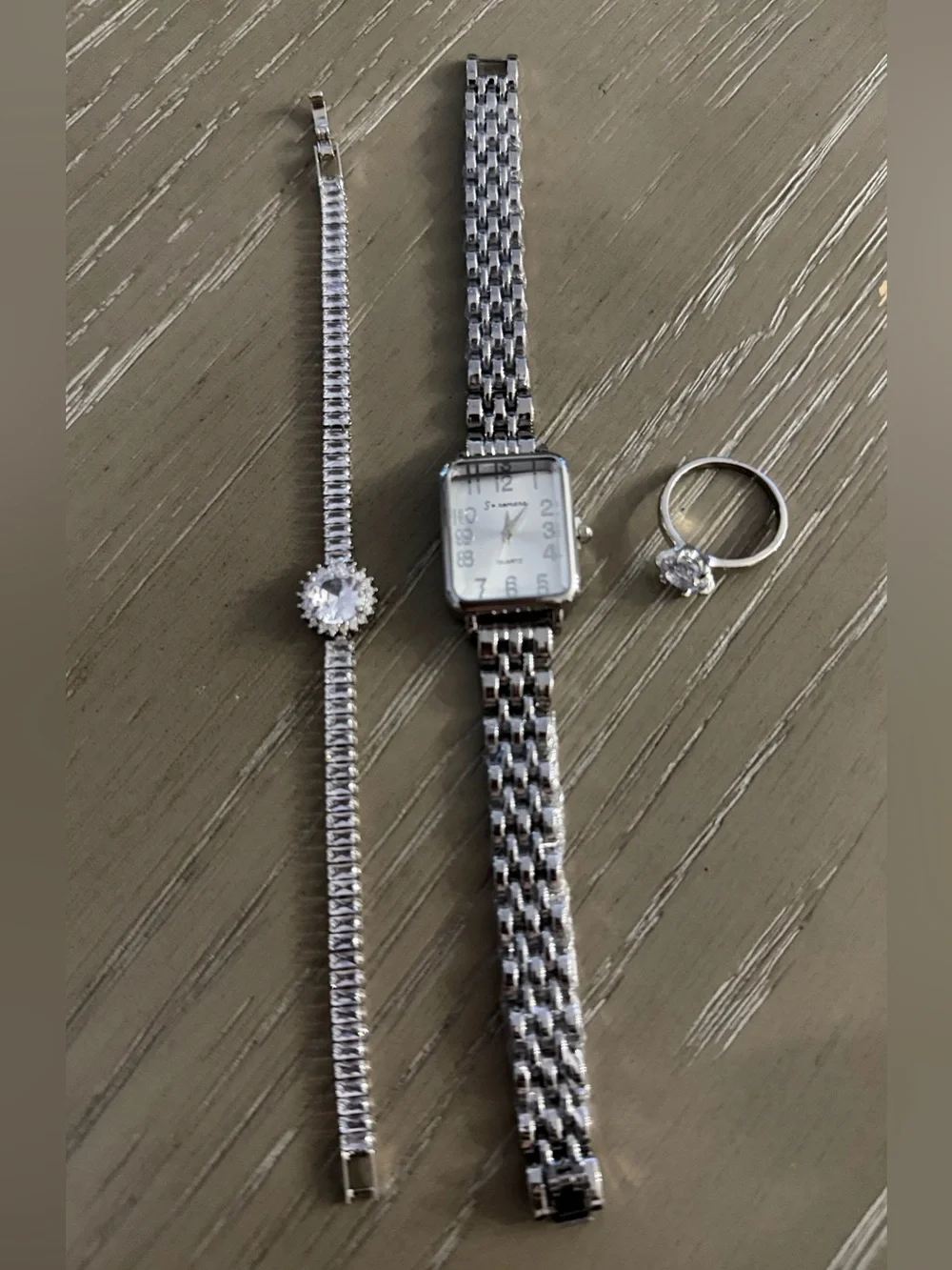 Silver Women's Square Face Bracelet Watch with Silver Crystal Accents